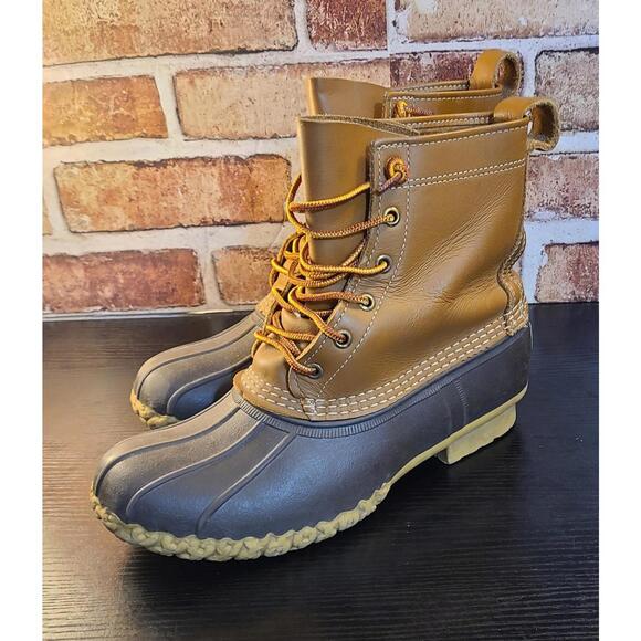 LL Bean Bean Boots Mens Size 8.5M Brown Leather Duck Shoes Rain Snow Hunting EUC - Picture 1 of 11